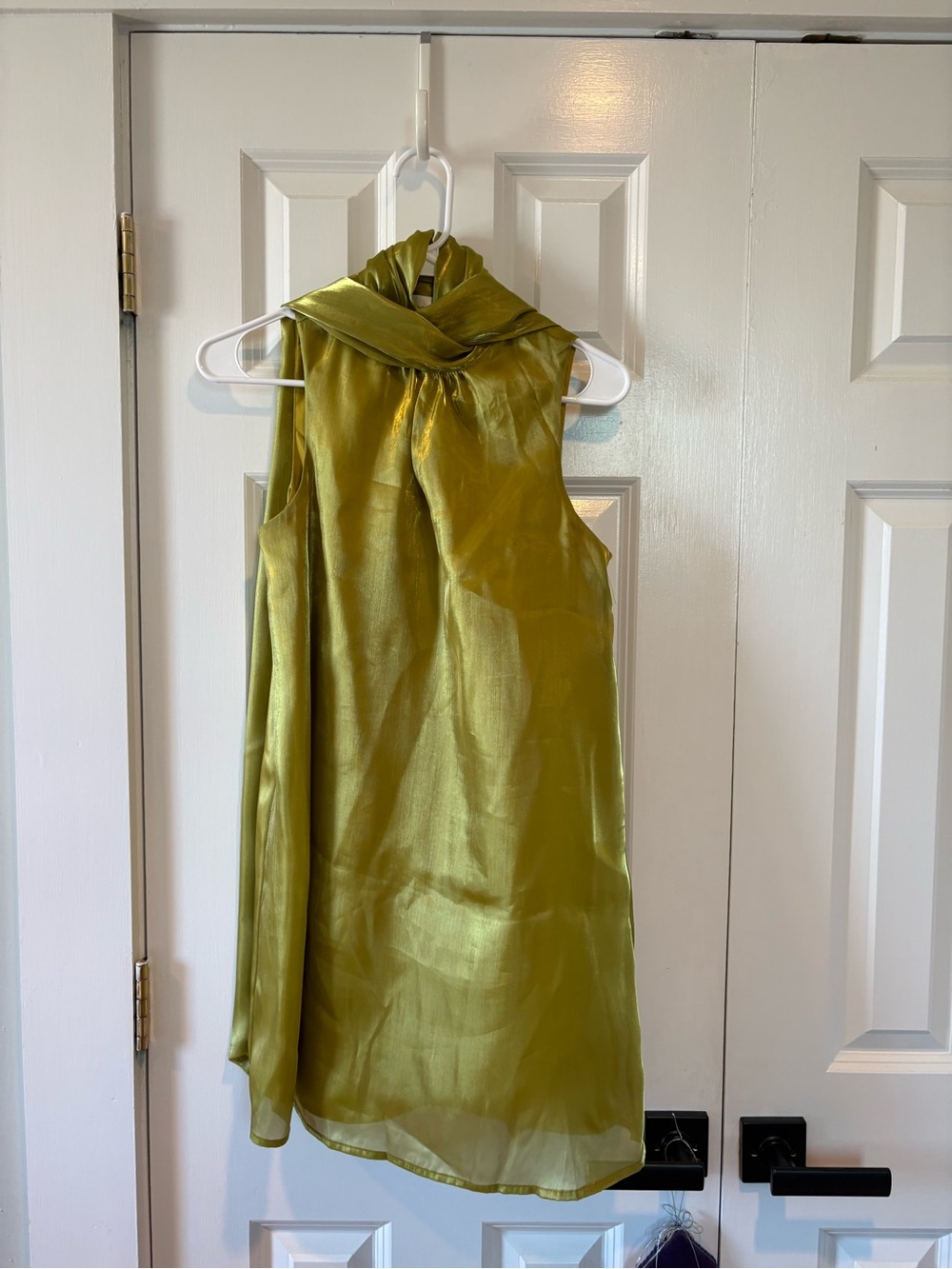 Endless Rose Olive Green Satin and Metallic Twist Halter Mini Dress